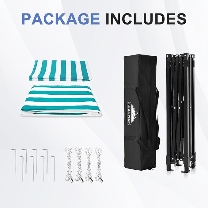 EAGLE PEAK Flex Ultra Compact 5x5 Pop-up Canopy, Sun Shelter, Changing Room, Portable Privacy Tent for Pool, Fashion Photoshoots, or Camping, White/Light Blue