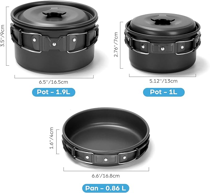 Odoland 16pcs Camping Cookware Mess Kit with Folding Camping Stove, Non-Stick Lightweight Pots Pan Set with Stainless Steel Cups Plates Forks Knives Spoons for Camping, Backpacking, Outdoor Cooking
