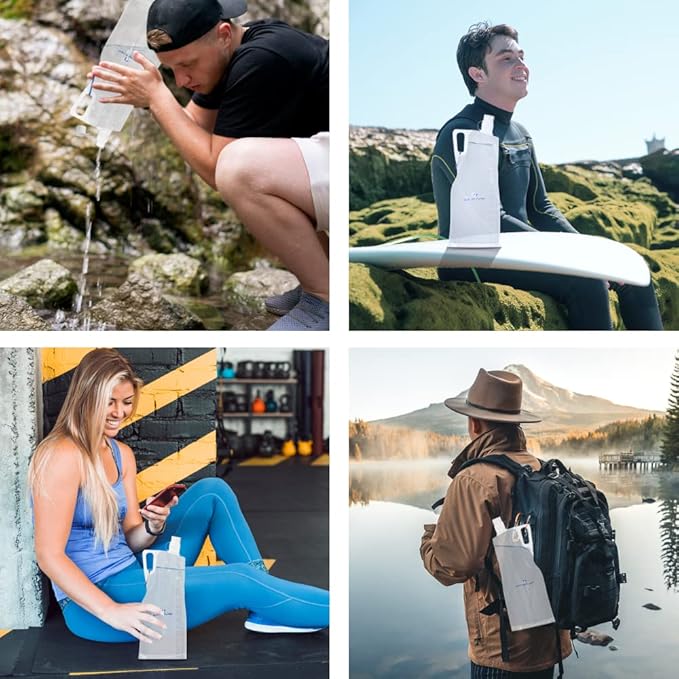 Survivor Filter Collapsible Water Bottles, Canteens (32oz) 2 Pack (2L Total) - Durable Carabiners and Handles. Squeeze Water through a Filter or Use as Water Bottles