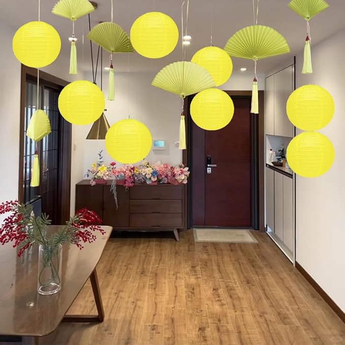 10Pcs 16 Inch Round Paper Lanterns for Home Decor, Restaurant, Church, Wedding, Birthday Party Decorations, Hanging Chinese Japanese Paper Lantern Lamps (Yellow)