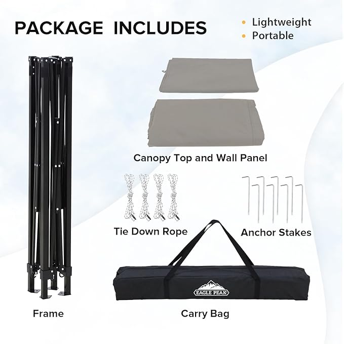 EAGLE PEAK Flex Compact 5x5 Pop-up Canopy Changing Room, Portable Privacy Dressing Room for Indoor Fashion Photoshoots, Camping, or Pool, Gray