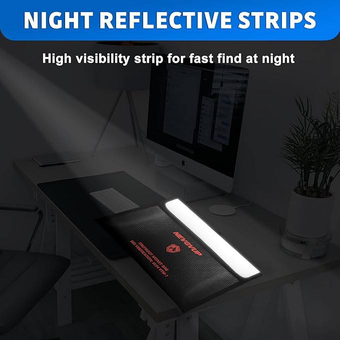 4200°F Fireproof Money Bag for Cash -Heat Insulated, 9.8 x 6.5" Fireproof Document Bag with Waterproof Zipper, Small Fire proof Bags Set with Reflective Strip and Fire proof Edging for Valuables