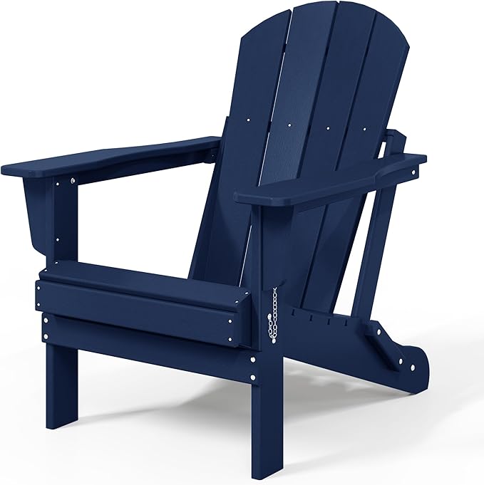 WestinTrends Malibu 4-Piece Set Outdoor Folding Poly Adirondack Chair, Navy Blue
