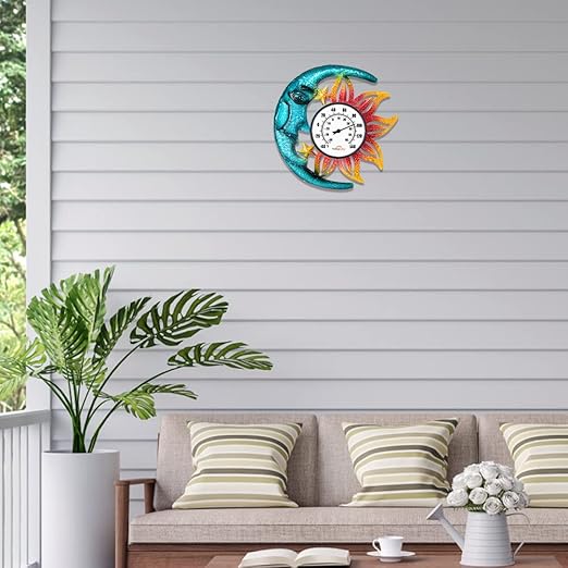 Indoor Outdoor Thermometer, Sun-Moon Wall-Mounted Thermometer Waterproof for Patio Garden Yard & Living Room, No Battery Needed
