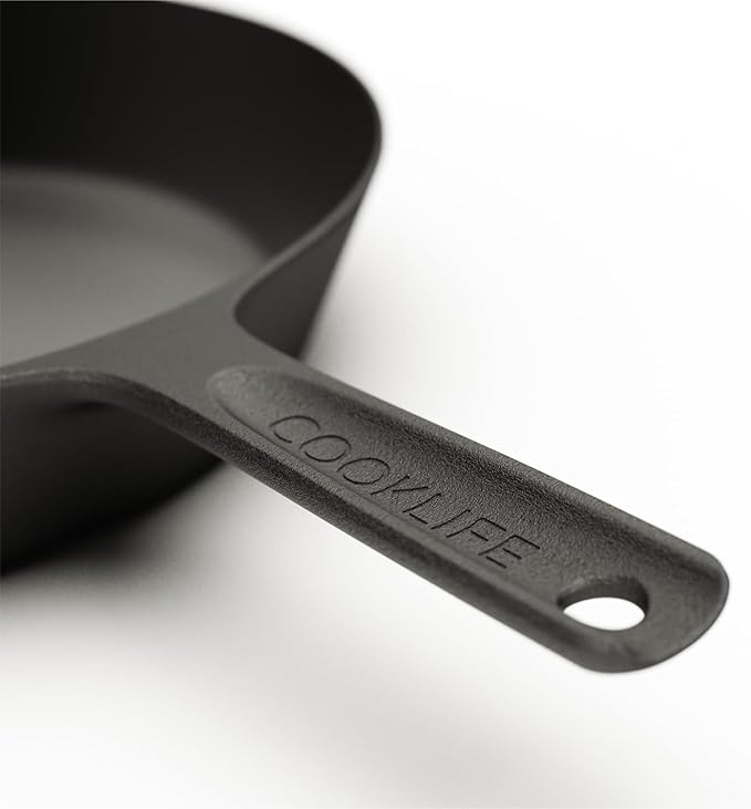 COOKLIFE 10 Inch Lightweight Pre-Seasoned Cast Iron Skillets with Stainless Steel Lid and Handle Cover - Smooth Polished Surface, Easy to Clean Cast Iron Pan Use in the Oven, on the Stove or Grill