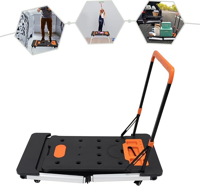 7 in 1 Foldable Multifunctional Workbench 330lbs/551lbs Capacity Height Adjustable Work Table with 4 Wheels Portable Transport Cart, Handcart for Warehouse Garage