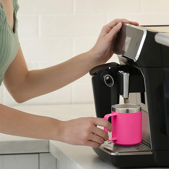 ALOUFEA 12oz Insulated Coffee Mug Cup with Handle, Stainless Steel Travel Coffee Mug with Flip Lid, Double Wall Vacuum Coffee Tumbler, ArmyGreen