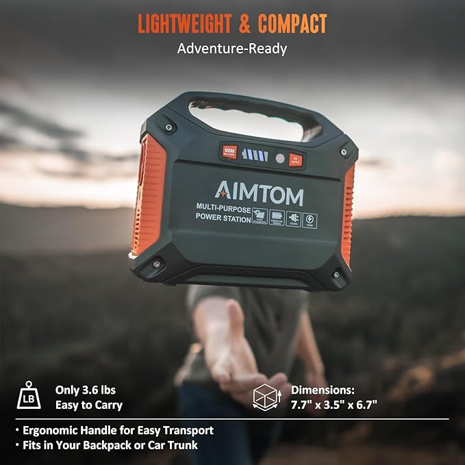 AIMTOM 155Wh Portable Power Station with 30W Solar Panel – 150W Peak/110V AC, 18W USB-C, 2x USB-A & 12V DC – Solar Generator for Camping, Home, RV, Travel & Emergencies