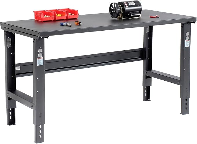 Global Industrial Adjustable Height Workbench C-Channel Leg, 60" W x 30" D, 1-3/4" 12-Gauge Steel Top with Square Edge, 2000 Lbs. Capacity, Black, Industrial Workbench