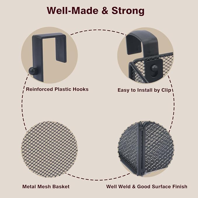 Bedside Shelf Bunk Bed Organizer Shelf Hanging Storage Metal Basket Phone Holder for Bedroom,Dorm,Office - Easy Use for Both Adult and Kids (Black)