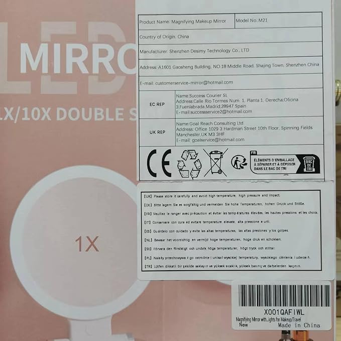 B Beauty Planet 30x/1x Magnifying Travel Mirror with Light, Double-Sided Rechargeable Adjustable Brightness 3 Colour Lighting, Folding, Handheld/Hangable/Tabletop, 3 Ways Using Mirror, White