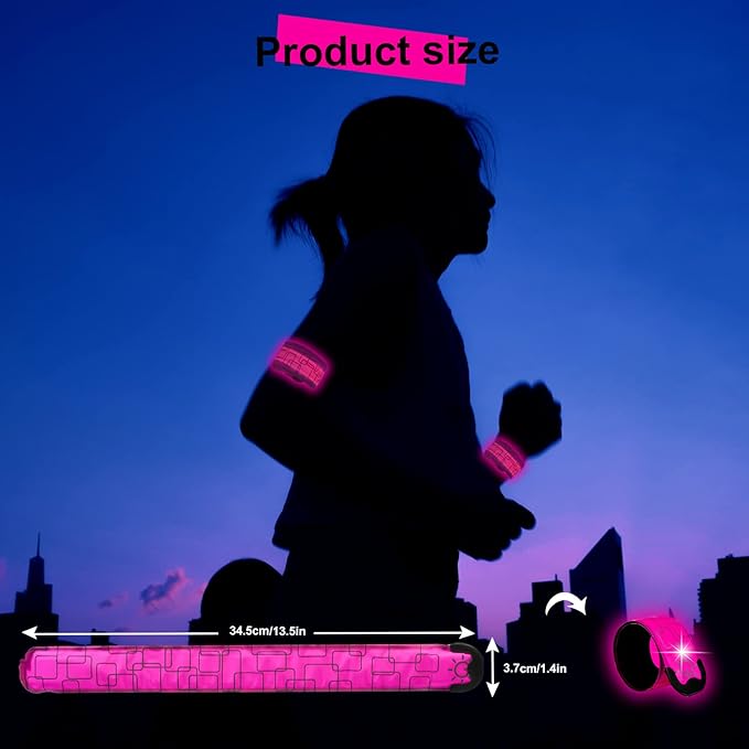 LED Safety Wristband Lights - Rechargeable Light Up Arm Ankle Band Kids Magic Slap Glow Bracelets Reflective Belt High Visibility for Night Cycling Walking Joggers Running Gear
