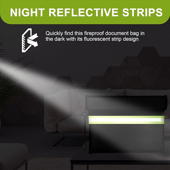 6500°F Fireproof Document Bag with Lock, Upgraded Fireproof/Waterproof Money Bag with Zipper/Reflective Strip,Storage Pouch for Cash,Cell Phone,Passport(Not Suitable for A4 Files)