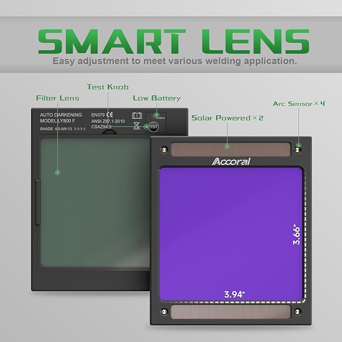 3.94" x 3.66" Large Viewing Hemispherical lense Welding Helmet, 1/1/1/1 True Color Auto Darkening Welding Hood Mask, 4 Arc Sensor Wide Shade for TIG, MIG, ARC, Plasma Cut, Grind, Mecha Style