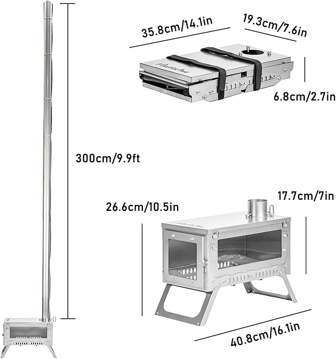 FIREHIKING Ultralight Titanium Stove Thickened TA1 Camping Tent Stove LANK Folding Portable Large Wood Burning Stove