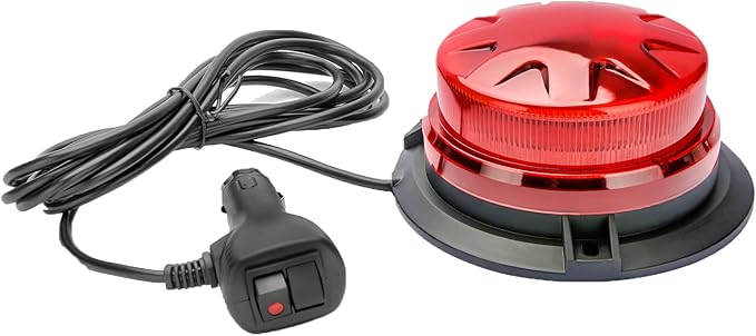 Red Led Emergency Strobe Beacon Lights with Magnetic Mount and 8 Flash Models Warning Safety Flashing Rooftop Signal Lamp for Firefighters Police Construction Vehicle Tractor Truck (24-LED 12V-24V)
