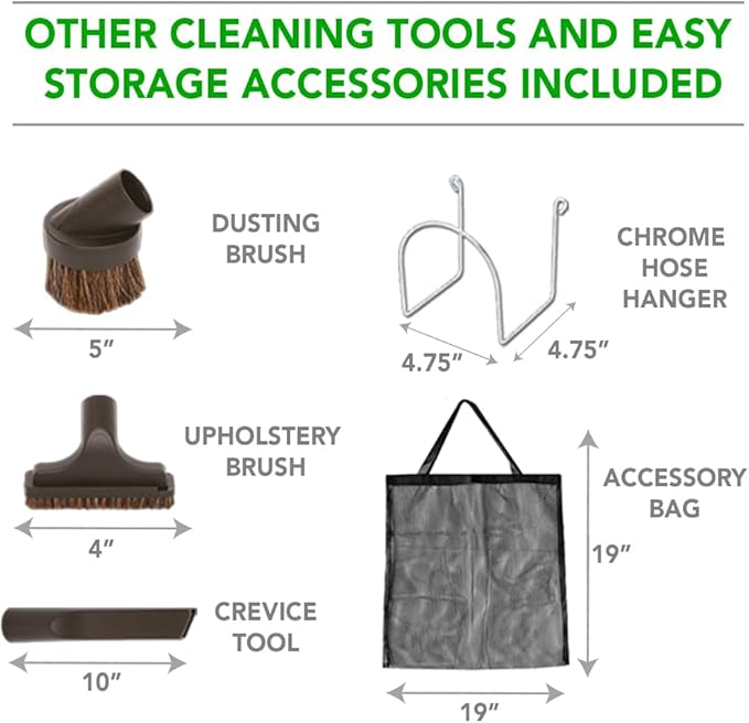 Ovo Central Vacuum Standard Accessories Kit, With 30ft Low-Voltage hose, ON/OFF Switch Control at the handle, 12’’ Combo brush and accessories, For hard surfaces and carpets