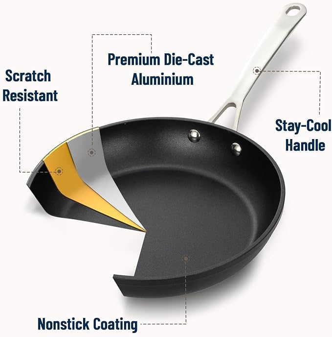 UCC LIFE 8" Nonstick Frying Pan, Non Stick Fry Pans Skillets, Egg Omelet Pan, Stainless Steel Handle, Oven Safe Compatible with All Stove-tops (Black)