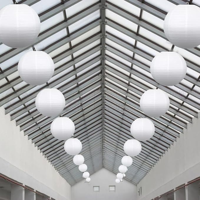 10Pcs 16 Inch Round Paper Lanterns for Home Decor, Restaurant, Church, Wedding, Birthday Party Decorations, Hanging Chinese Japanese Paper Lantern Lamps (White)