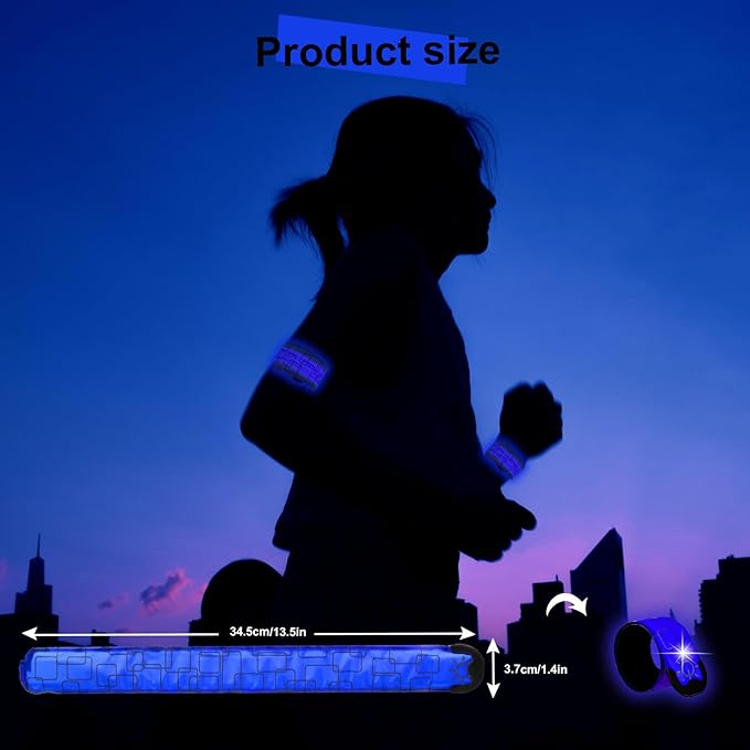 LED Safety Wristband Lights - Rechargeable Light Up Arm Ankle Band Kids Magic Slap Glow Bracelets Reflective Belt High Visibility for Night Cycling Walking Joggers Running Gear