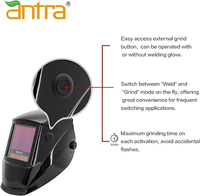 Antra Digital Auto Shade Darkening Welding Helmet DP8-G - True Color TOP Optical Class 1/1/1/1, Wide Shade Range 4/5-14 w Shade Lock, Low TIG Rating 2A - Precision Protection for Welding Excellence