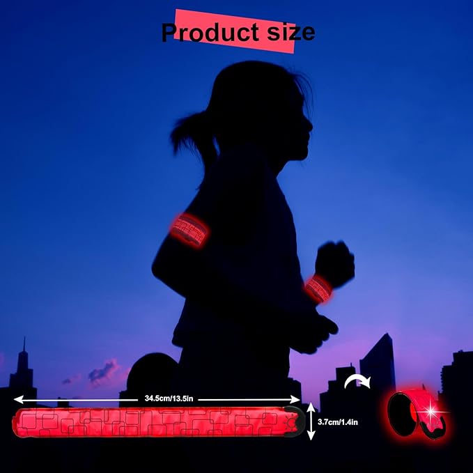 LED Safety Wristband Lights - Rechargeable Light Up Arm Ankle Band Kids Magic Slap Glow Bracelets Reflective Belt High Visibility for Night Cycling Walking Joggers Running Gear