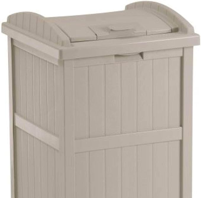 Suncast 4 Pack 15.75" x 16" x 31.6" Trash Hideaway 33 Gallon Resin Outdoor Commercial Garbage Container with Lid for Backyard, Deck, or Patio in Taupe