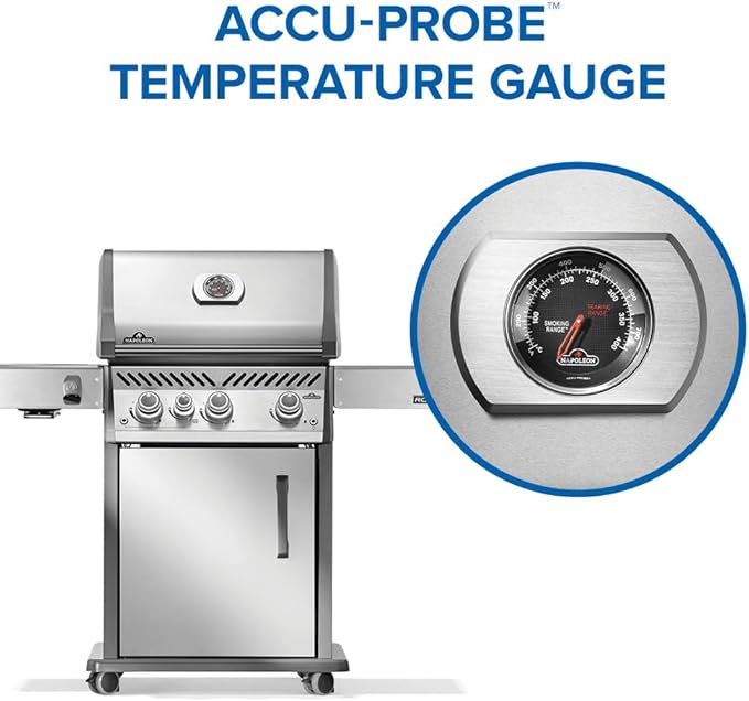 Napoleon Rogue PRO 425 Natural Gas Grill with Infrared Side Burner, Stainless Steel, Durable 4-Burner Gas BBQ