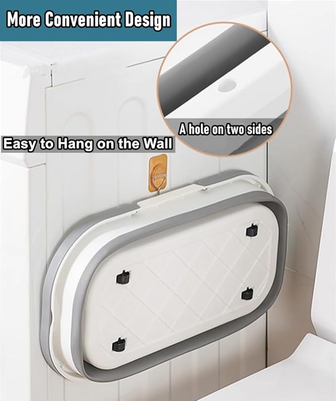 Collapsible Mop Bucket Basin Tub with Handle and Wheels, 12L (3.2 Gallon) Foldable Small Plastic Container for Household Cleaning, Car Washing, Portable Basket Bin Tool for Storage Organizer, Grey