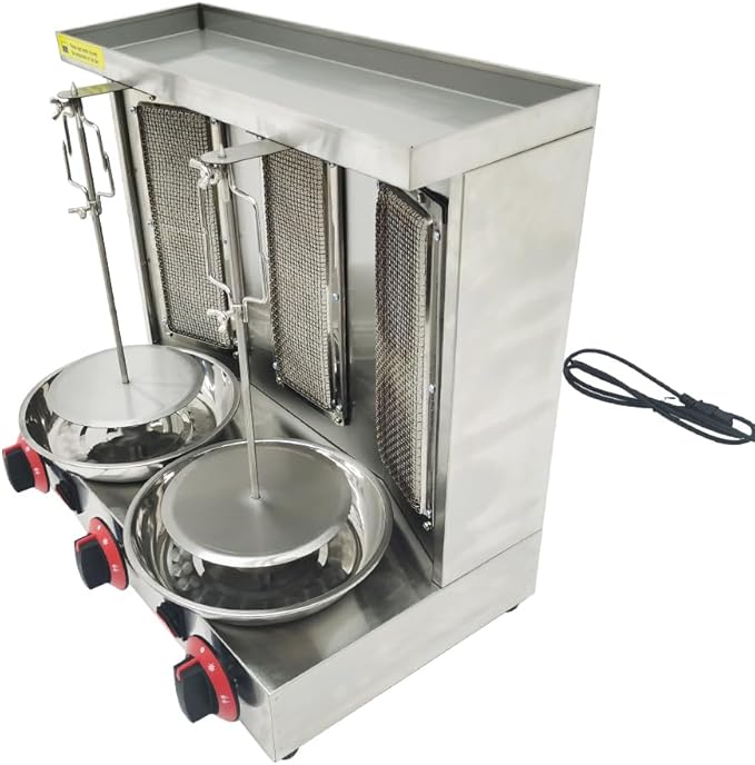LP Gas Shawarma Grill Machine Vertical Broiler Rotating Doner Kebab Machine Countertop Rotisserie Gyro Grill Oven with 3 Burners for Home Kitchen Adjustable Tempereture