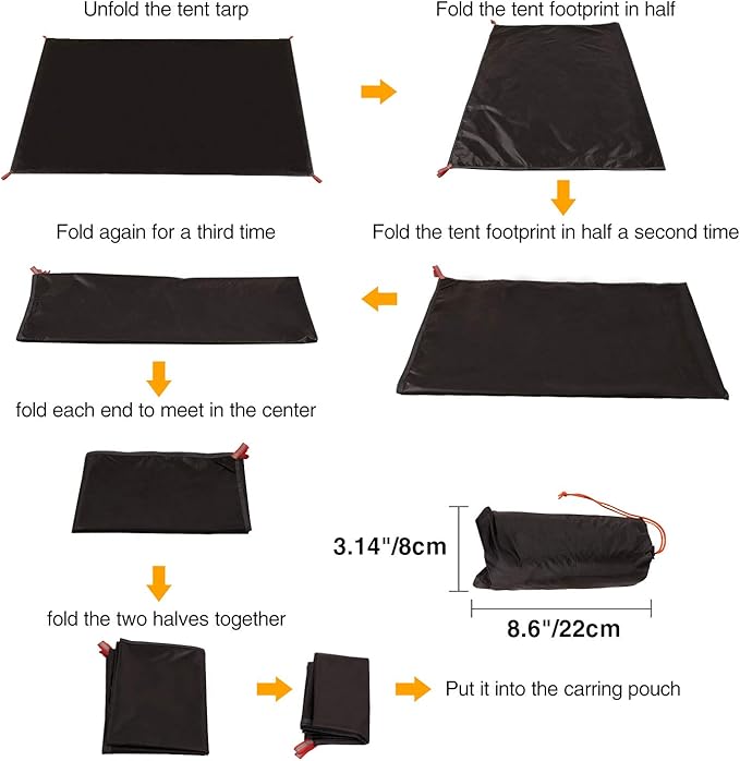 REDCAMP Ultralight Tent Footprint, PU 2000 Waterproof Camping Tent Tarp with Drawstring Carrying Bag for Ground Camping Hiking (55"x87" UL Black)