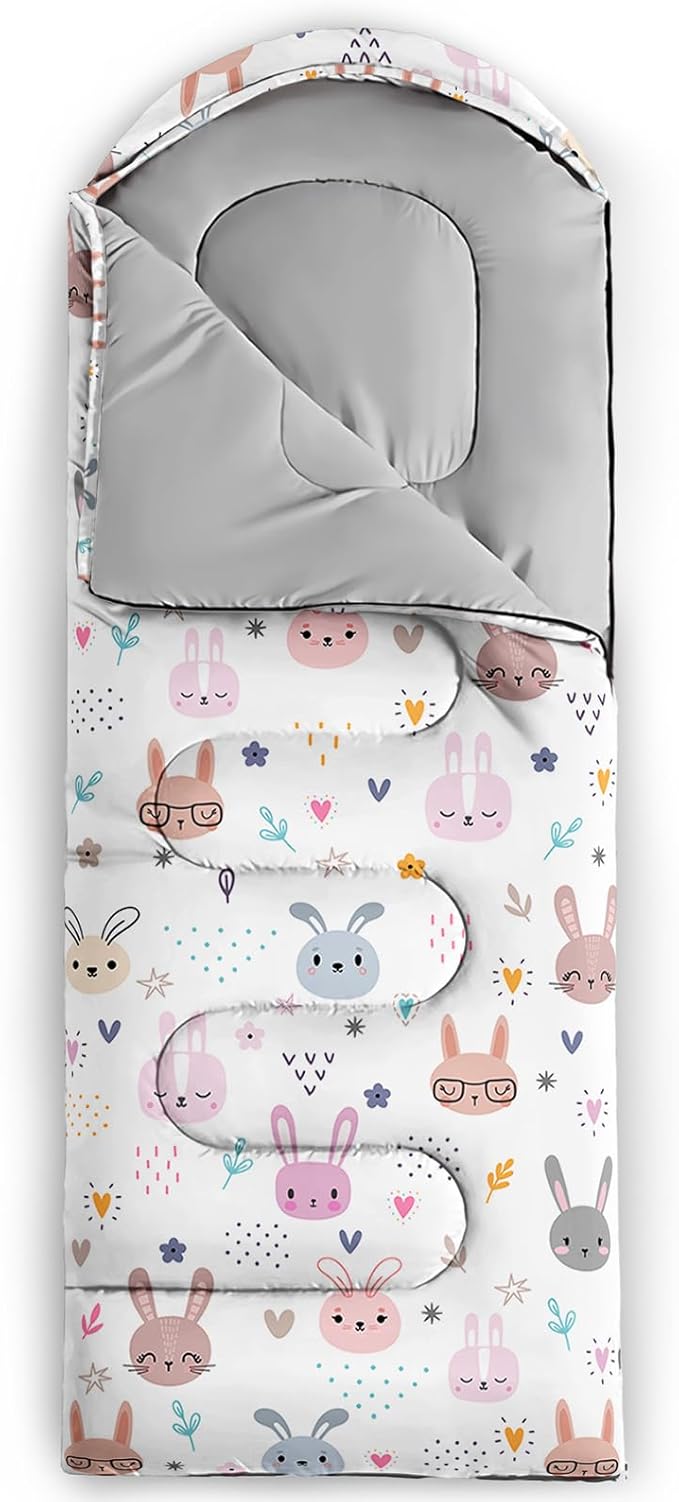 Sleeping Bags for Adults and Kids,3D Printing Camping Sleeping Bag for Girls Boys Lightweight Waterproof Cold/Warm 3-Season,Outdoor Travel with Compression Bags