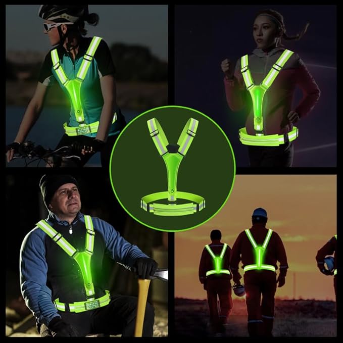LED Safety Wristband Lights - Rechargeable Light Up Arm Ankle Band Kids Magic Slap Glow Bracelets Reflective Belt High Visibility for Night Cycling Walking Joggers Running Gear