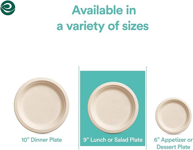 ECO SOUL Compostable 9 Inch Biodegradable Disposable Paper Plates | Eco-Friendly Dinner, Party, Wedding, Event