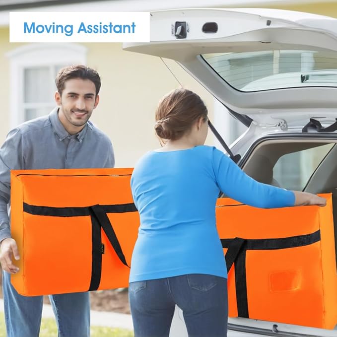 4 Pack Moving Bags Heavy Duty Extra Large 90L, College Packing Bags for Moving Clothes, Moving Supplies & Boxes with Zippers and Handles, Storage Bags Moving Totes Camping Essentials (Orange)