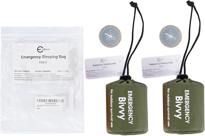 Esky Emergency Sleeping Bag, Portable Emergency Blanket Thermal Bivy Sack, Waterproof Lightweight Survival Gear with Compass for Camping Hiking Outdoor Adventure