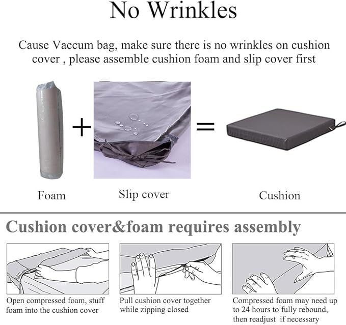 18.5 x 16 Inch Outdoor Chair Cushions for Patio Furniture, UV Resistant Non Slip Waterproof Replacement Patio Seat Cushion with Ties Set of 2, Khaki