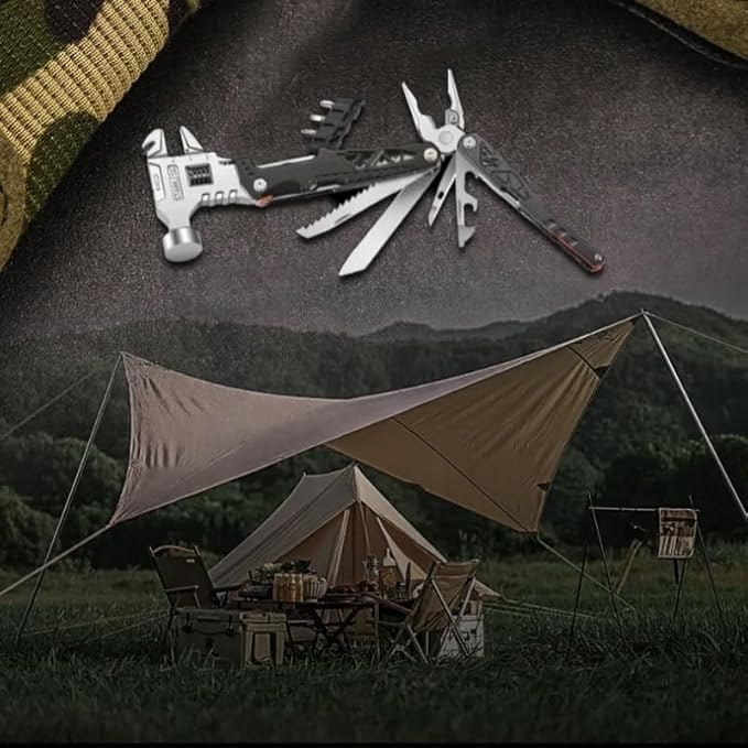 MALOM 18-in-1 Upgraded adjustable Hammer, Stainless Steel multitool Pliers with Replaceable Tungsten Wire Cutters, Bottle Opener, Nylon Sheath, Ideal for Camping, Survival, Hunting (Black)