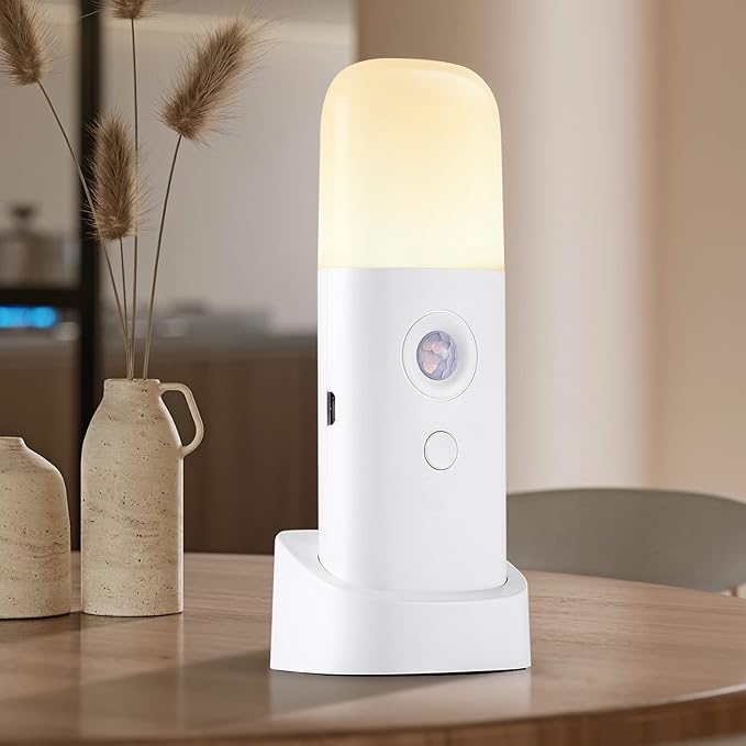 Motion Sensor Night Lights Indoor, Rechargeable Night Light Battery Powered, Portable Nightlight with Adjustable Brightness Activated Table Lamp for Kids, Adults(Warm Light, 4 Pack)