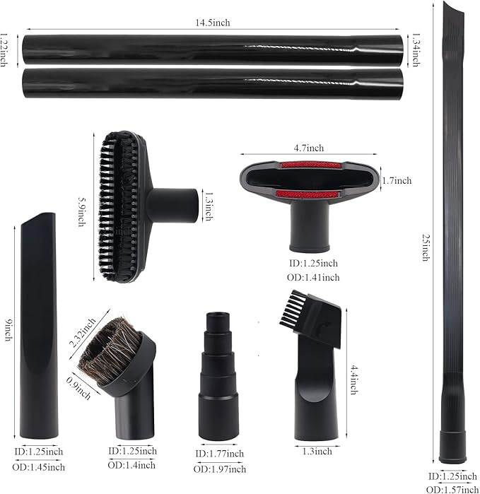 11 Pcs Universal Vacuum Attachments for Shop Vac Accessories - 2 1/2" to 1 1/4" Hose Adapter for Shop Vac, 1 7/8" to 1" Vacuum Hose Adapter, 1 1/4" Vacuum Floor Brush Flexible Crevice Tool