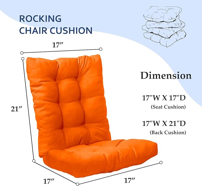 Patio Seat Cushions Set of 1, Indoor Outdoor Furniture Cushions, Tufted Rocking Chair Cushion Pad, Orange