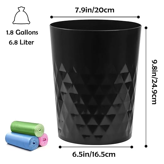 YGJT Small Trash Can, 3 Pack 1.8 Gallons Bathroom Trash Can, Slim Waste Basket, Round Garbage Can, Plastic Trash Bin for Kitchen, Dorm, Bedroom, Office, Living Room, Study, Compact Spaces