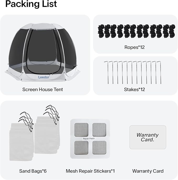 LEEDOR Pop Up Screen House, 6-10-15 Person Outdoor Screen Tent,Camping Screen Room with Carry Bag, Screened Gazebo with Mosquito Netting, Instant UV Resistant Sun Shelter for Garden, Patio, Backyard