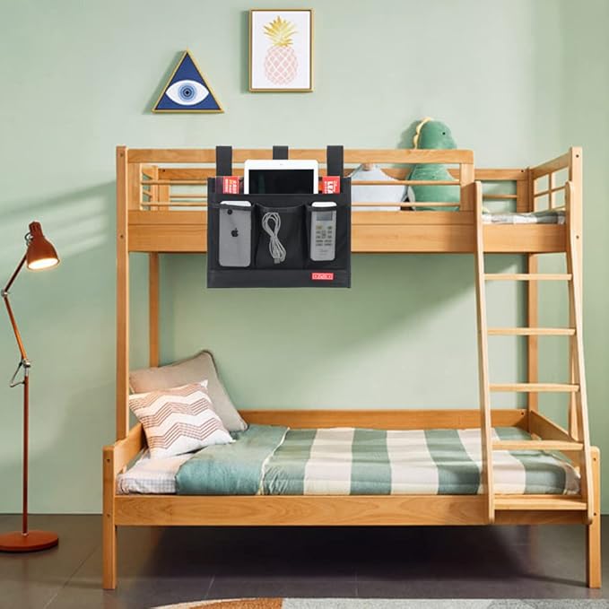 Hanging Bedside Caddy, Bedside Storage Organizer for Magazine, Phone, Remote control (Classic4 Pockets-Black)