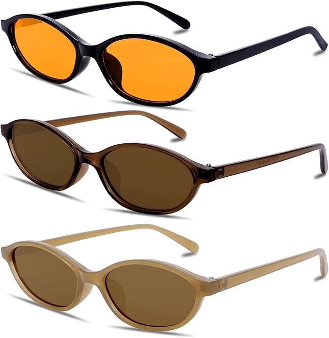 Retro Oval Sunglasses for Women Chic Cat Eye 90s Sunnies Lightweight Narrow Shades Trendy UV protection Sun Glasses