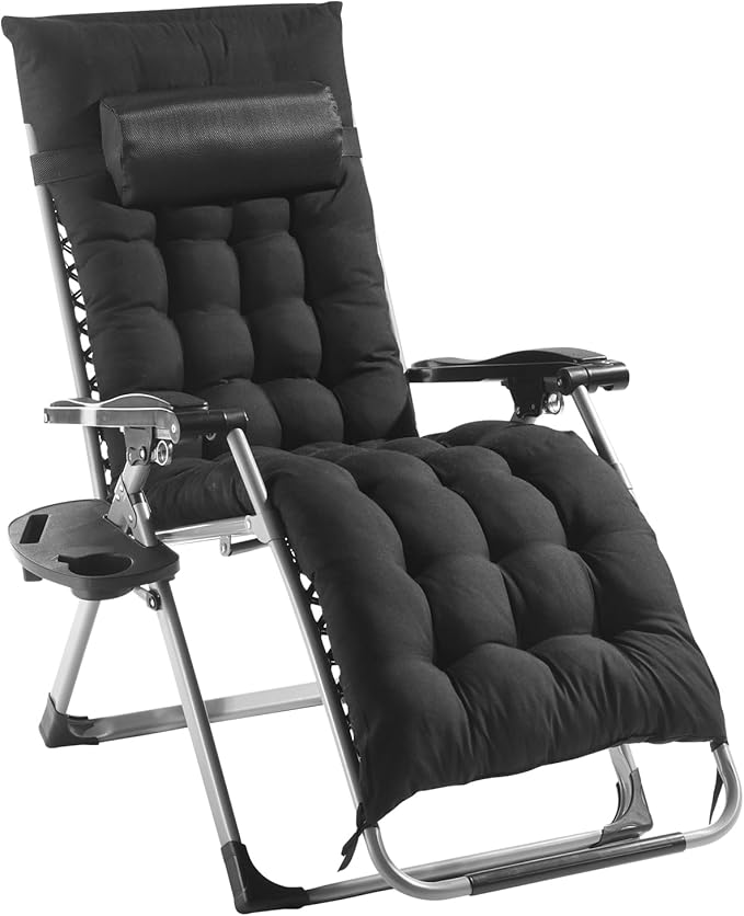 VEVOR Zero Gravity Chair, 26 inch Zero Gravity Recliner Lounge Chair for Indoor and Outdoor, Adjustable Anti Gravity Chair with Cushion, Headrest, Footrest, and Cupholder, 500 lbs, Black