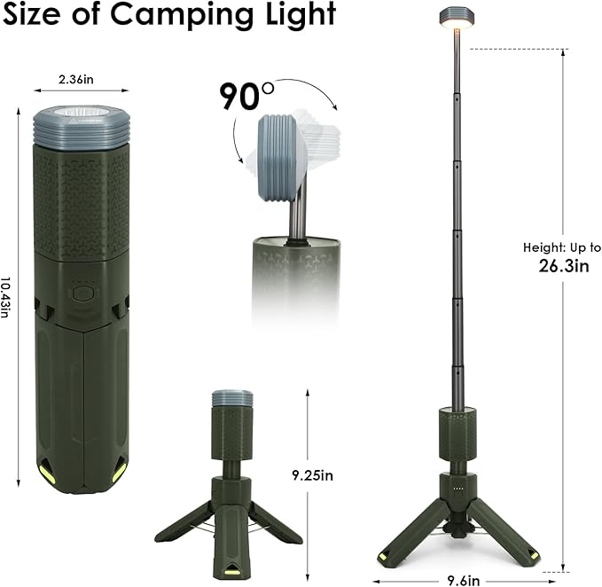Telescopic Camping Lights,Portable Camping Lantern with Storage Bag,10500mAh Rechargeable Outdoor Adventure Emergency Light,Waterproof LED Work Lights with Magnetic (Light Green)