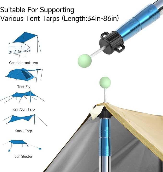 SANLIKE Telescoping Tarp Pole Heavy Duty Tent Poles, 33"-86.6"/94" Thickened Tube Collapsible Stainless Steel Canopy Poles for Camping Backpacking Hiking Awning Sun Sails Outdoor Sports, Set of 2