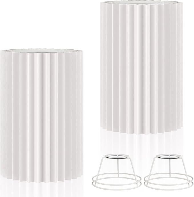White Pleated Lamp Shades,Fabric Lampshades Cloth, Lamp Shades for Floor Lamps,Long Lamp Cover Replacement for Living Room (White Small -2Pack)