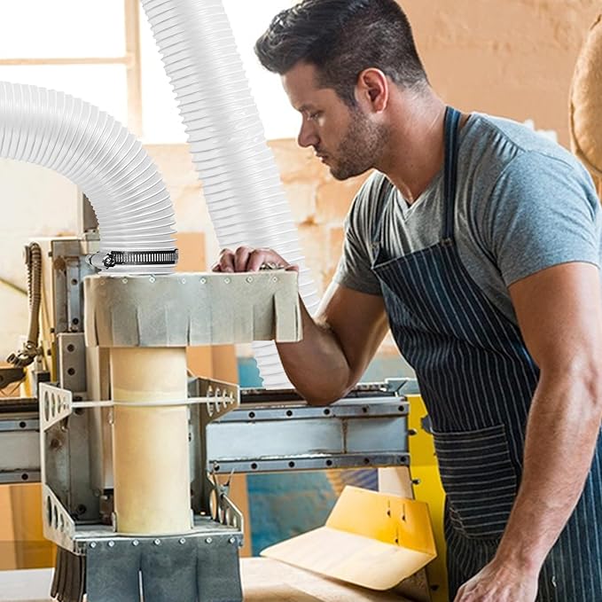 4" x 10' Clear PVC Dust Collection Hose, Puncture Resistant Fume Collection Hose with 4 Pieces Stainless Steel Clamps for Dust Woods Debris